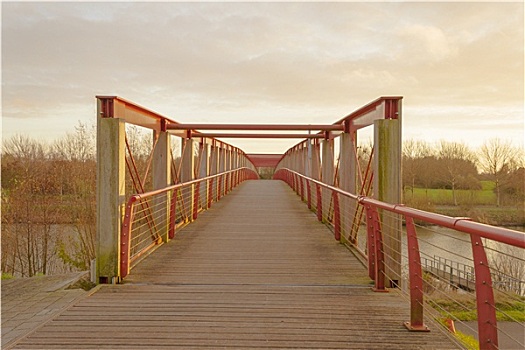 桥,步行桥,上方,河,佛兰德斯,比利时