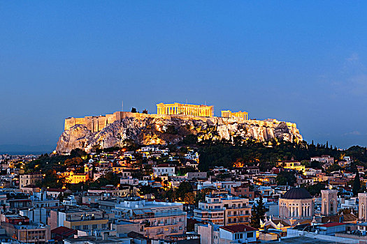 雅典,天际线,屋顶,夜晚