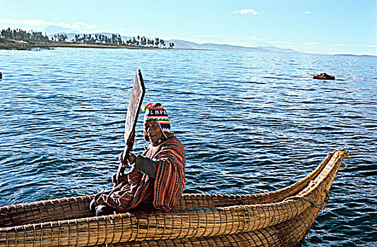 传统,独木舟,提提卡卡湖,玻利维亚