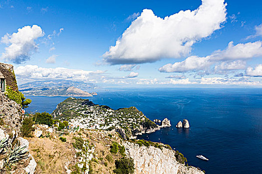 俯视图,安纳卡普里,悬崖,索伦托,半岛,远景,伊特鲁里亚海,那不勒斯湾,坎帕尼亚区,意大利
