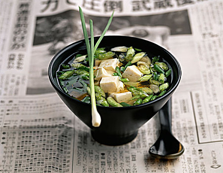 大豆,青葱,汤,主题,日本料理