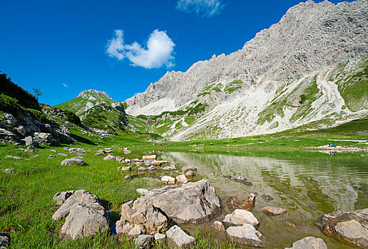 高山湖,靠近,阿尔卑斯山,巴特辛德朗,巴伐利亚,德国,欧洲