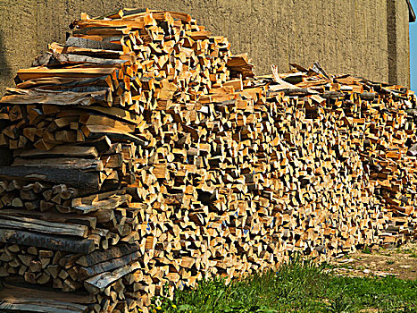 一堆,木柴,靠近,建筑,德国
