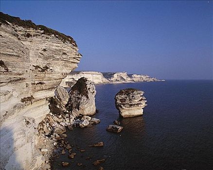 峻岸,地中海,石头,白垩断崖,靠近,博尼法乔,法国,欧洲