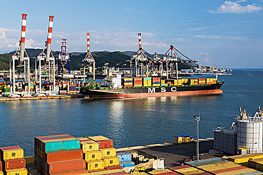 货船,港口,起重机,一堆,运输,货箱,拉斯佩齐亚,商业,拉斯佩齐亚省,意大利
