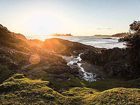 海边风景,日落,环太平洋国家公园,温哥华岛,不列颠哥伦比亚省,加拿大