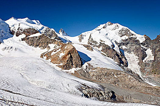 山,顶峰,山脊,左边,景色,上升,冰河,正面,瑞士,欧洲
