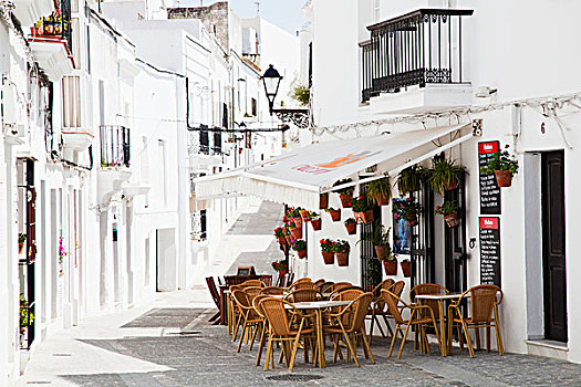 街头餐厅,内庭,白色涂料,建筑,安达卢西亚,西班牙