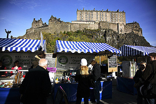 苏格兰,城市,爱丁堡,爱丁堡城堡,上方,农民,市场