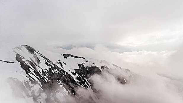 雪,云,雾气,上方,巴伐利亚阿尔卑斯山,奥伯斯多夫,巴伐利亚,德国