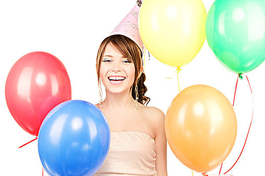 高兴,青少年,聚会,女孩,气球