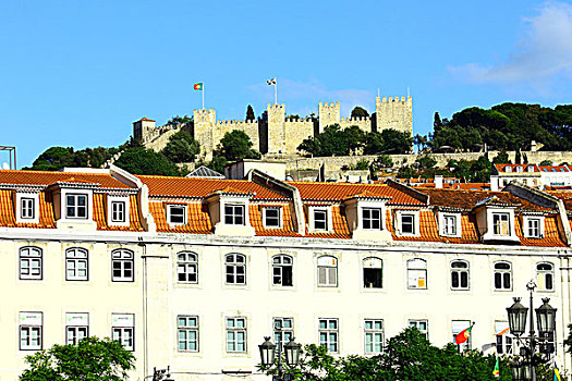 风景,上方,城堡,山,市区,里斯本,葡萄牙