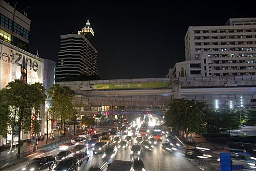 大城市,重,交通,夜晚,主路,道路,曼谷,泰国,东南亚