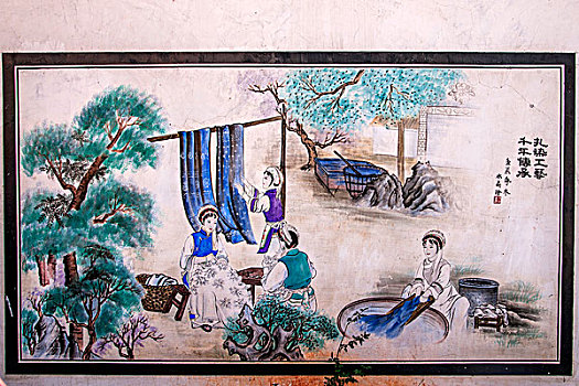 云南大理喜洲镇大型壁画----扎染工艺,千年传承