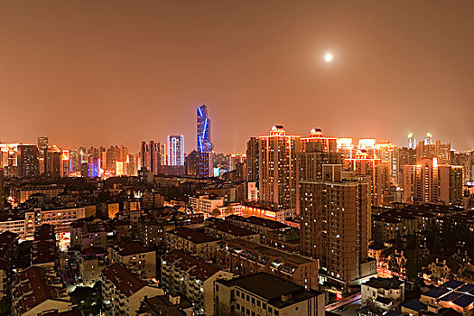 上海,市区,天际线,夜晚,亚洲