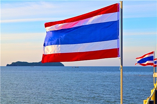 亚洲,湾,岛,日出,旗帜,泰国