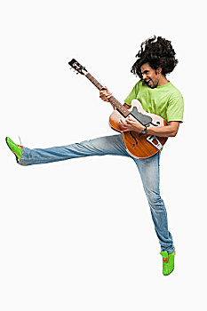男人,跳跃,空中,演奏,吉他