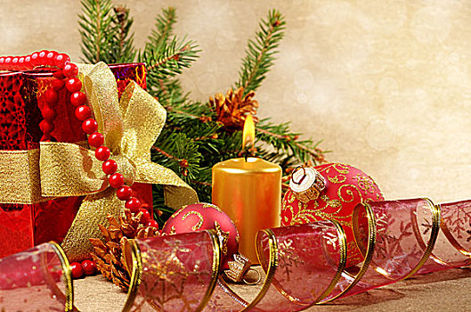圣诞树装饰,礼盒,上方,金色,背景