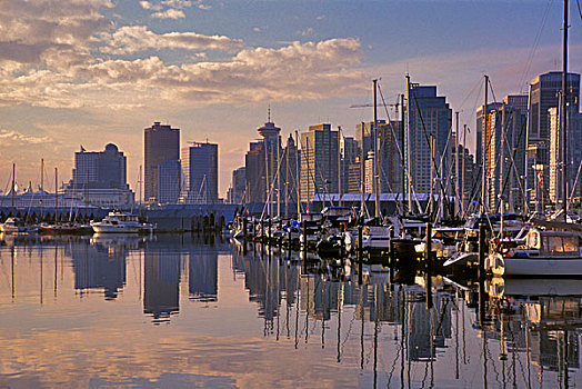 加拿大,温哥华,不列颠哥伦比亚省,天际线,船,港口,日出,风景,史坦利公园