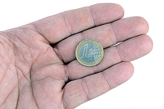1欧元硬币,躺着,手