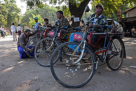 自行车,人力车,驾驶员,市场,蒲甘,分开,曼德勒,缅甸,亚洲