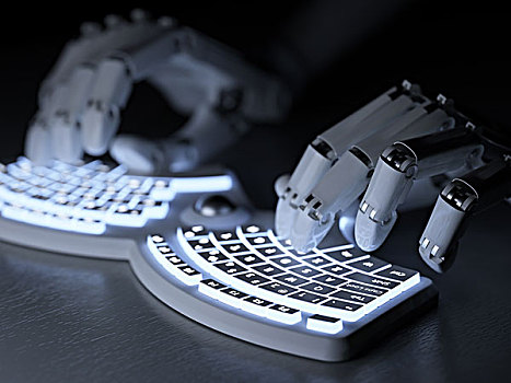 机器人,打字,概念,未来,键盘
