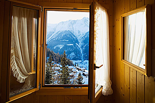 雪屋,窗户,风景,山,冬天