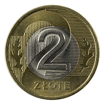波兰,硬币,微距,隔绝,白色背景