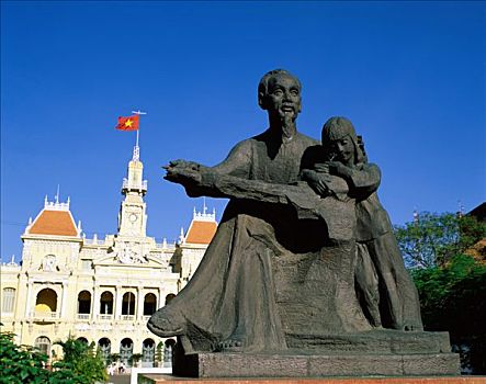 胡志明,雕塑,德威饭店,背景,胡志明市,西贡,越南