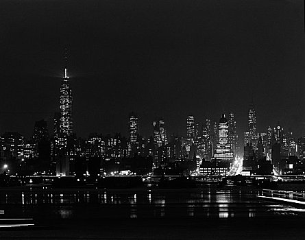 美国,纽约,曼哈顿,天际线,夜晚