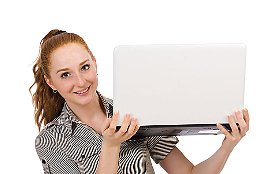 职业女性,笔记本电脑,隔绝,白色背景