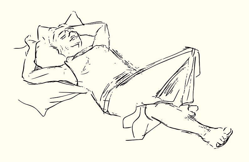 人躺在床上素描画图片