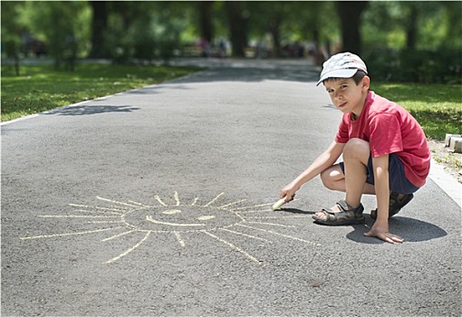 孩子,绘画,沥青