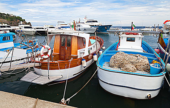 木质,渔船,停泊,港口,伊斯基亚,岛屿,意大利