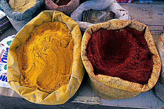 摩洛哥,靠近,玛拉喀什,阿特拉斯山脉,山谷,市场,调味品,出售
