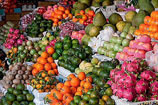 水果摊,市场,越南,东南亚