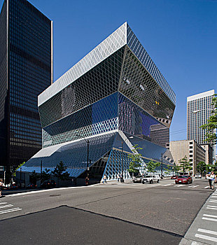 玻璃,钢铁,建筑,西雅图,中央图书馆,华盛顿,美国
