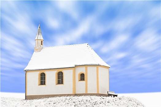 站立,一个,建筑,积雪,小,小教堂