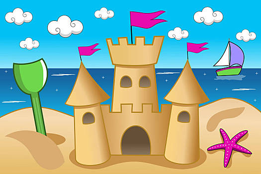 沙滩城堡简笔画颜色图片