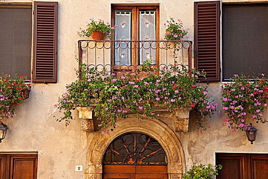 露台,花,漂亮,家,托斯卡纳,意大利