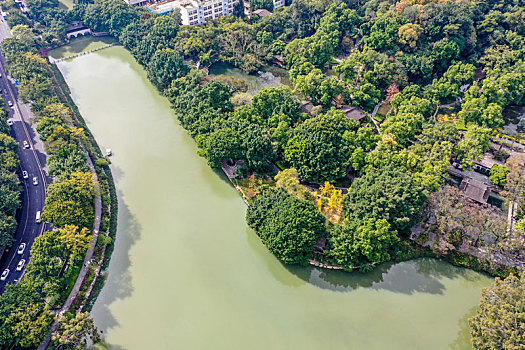 航拍福建福州西湖公园