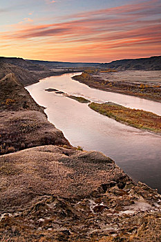 赤鹿,河,日出,艾伯塔省,加拿大