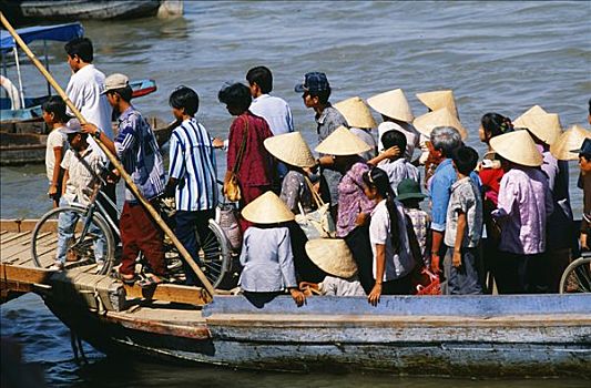 船,乘客,湄公河,城镇,芹苴