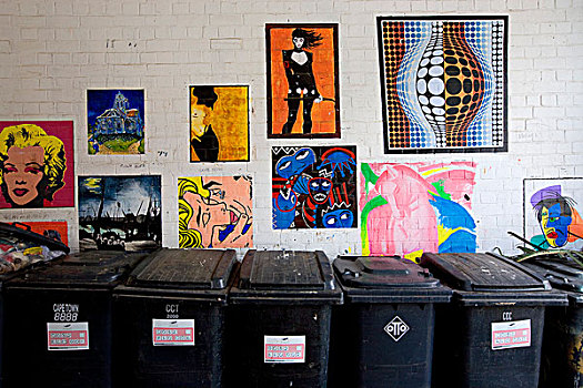 垃圾,艺术,垃圾桶,现代艺术,壁画,媒体,学校,街道,开普敦,西海角,南非,非洲