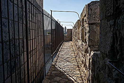 风景,墙壁,散步场所,围绕,老城,塔,背景,耶路撒冷,以色列