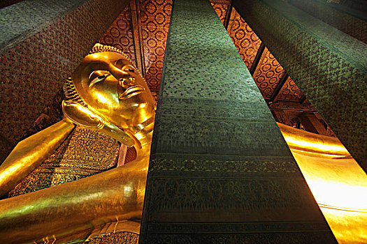 特写,金色,卧佛,庙宇,泰国