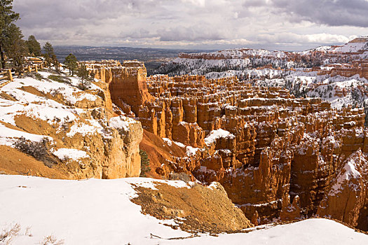 初雪,毯子,峡谷,岩石构造,犹他,美国