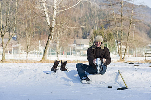 男人,系,滑冰,鞋带,滑冰场,奥地利