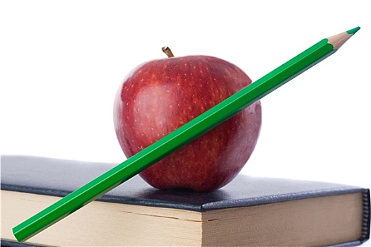 红苹果,绿色,铅笔,书本
