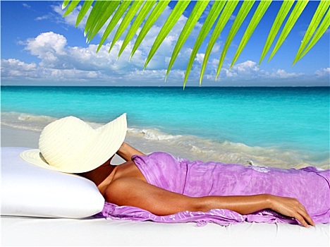 加勒比,游客,休息,沙滩帽,女人